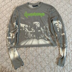 Goosebumps Womens M Mesh Long Sleeve Crop Top Horror Y2K Graphic Tee
